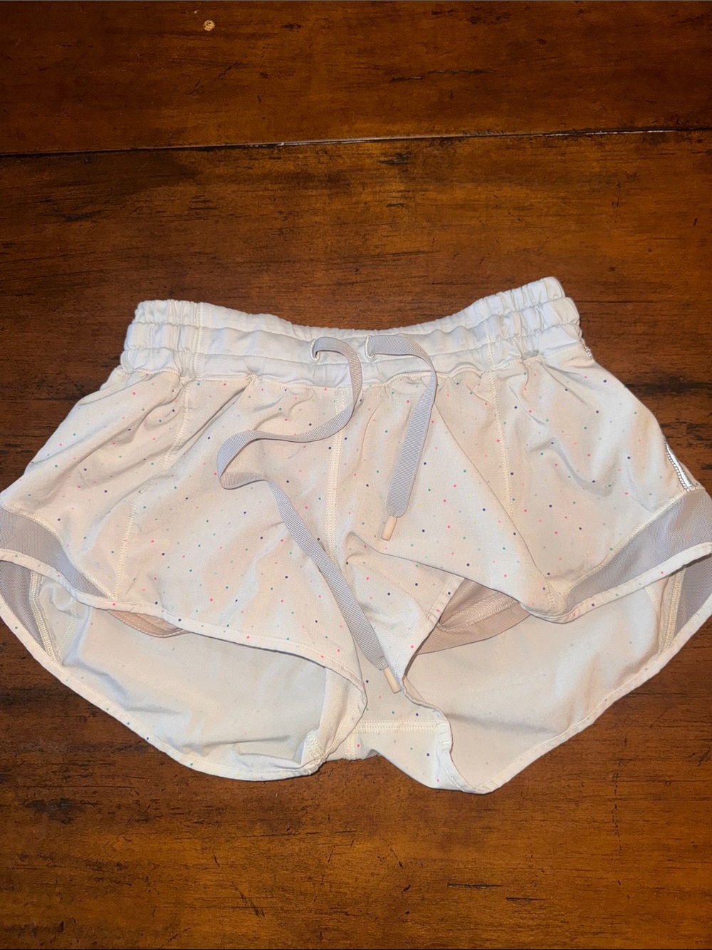 lululemon athletica White Athletic Shorts with Tiny Multicolor Dot Print